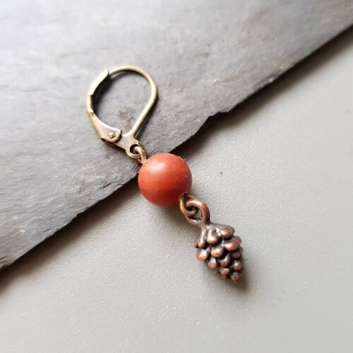 Boucle d'oreille homme, automne pomme de pain, bijou pierre - cadeau nature