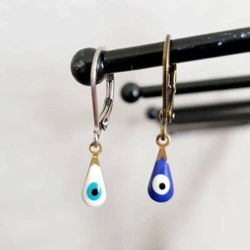 Boucle oreille homme nazar boncuk, amulette turque, pendentif mauvais oeil de protection, cadeau talisman chance - bleu ou blanc