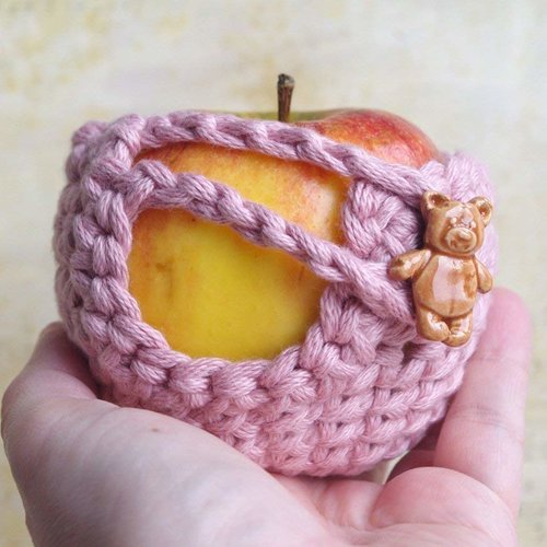 Housse de pomme, sac à fruit rose crochet, cadeau zéro déchet