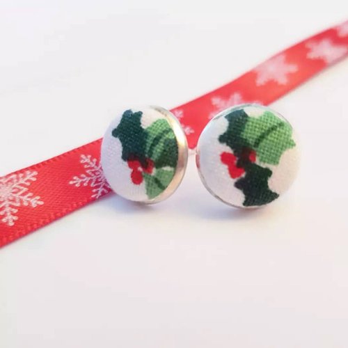 Noël - puce d'oreille houx ou sapin de noel - 12mm