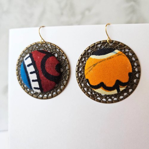 Boucles d'oreilles en tissu wax, bijoux inspiration africaine