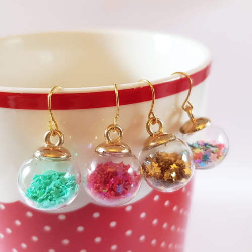 Noel - boucles d'oreille boule de noël paillettes - 4 couleurs au choix
