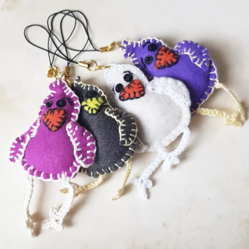 Porte clé oiseau, bijou de sac, pioupiou, animal en feutrine - 4 couleurs au choix