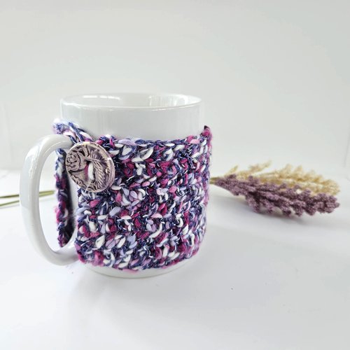 Housse de mug en coton violet chiné | protection artisanale & élégante