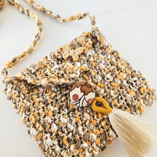 Petite pochette au crochet, sac en bandoulière marron
