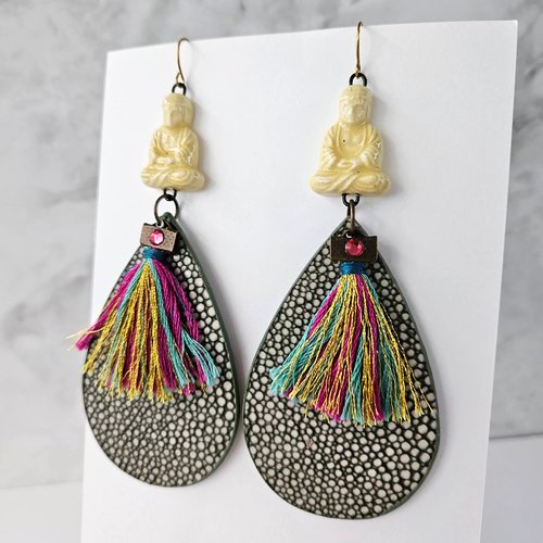 Boucles d'oreille bouddha jaune - bijou zen