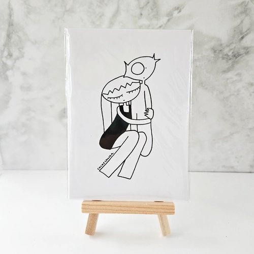 Carte de voeux jeune fille et chat - dessin au trait naif par cocoflower