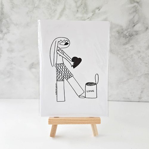 Carte coeur à la poubelle - dessin au trait naif par cocoflower