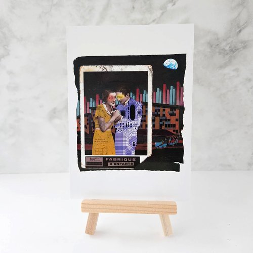Carte postale lune de miel - collage surréaliste par cocoflower