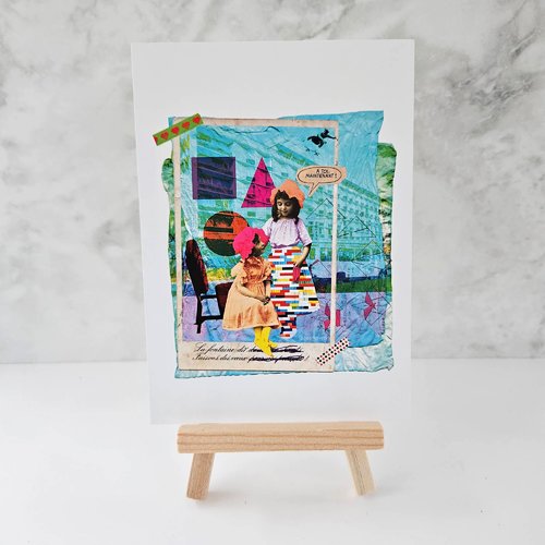 Carte postale les deux soeurs - collage surréaliste par cocoflower