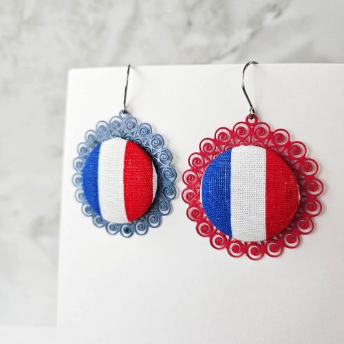 Boucles oreille française, bleu blanc rouge, bijou sport