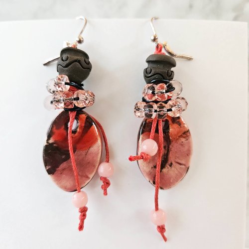 Boucles d'oreille originale, céramique terre rouge, boucles pendantes bohème