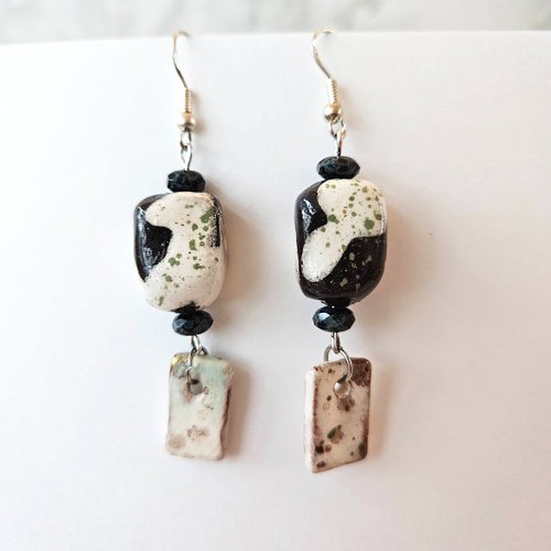 Boucles d'oreille style japonais, bijou céramique raku