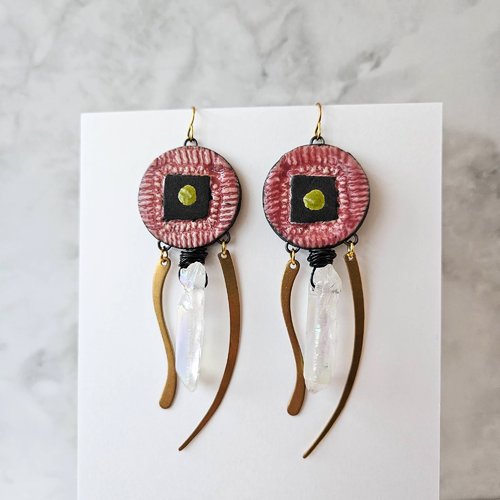 Boucles d'oreille quart et céramique, inspiration japonaise, bijou zen