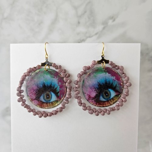 Boucles d'oreille anneau motif yeux, pendante ronde en métal, bijoux originaux