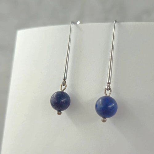 Boucles d'oreille lapis lazuli, bijou gemme bleu foncé