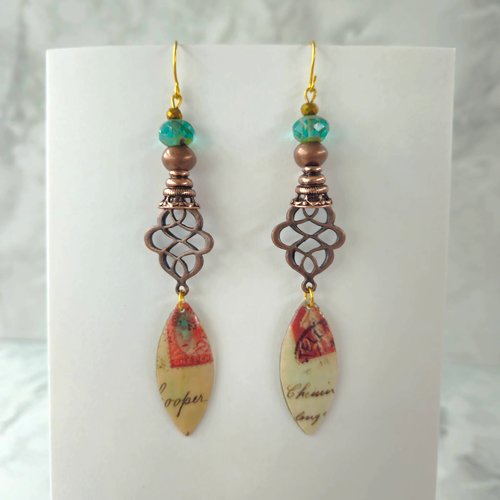 Boucles d'oreille timbre, bijou style orientale rétro