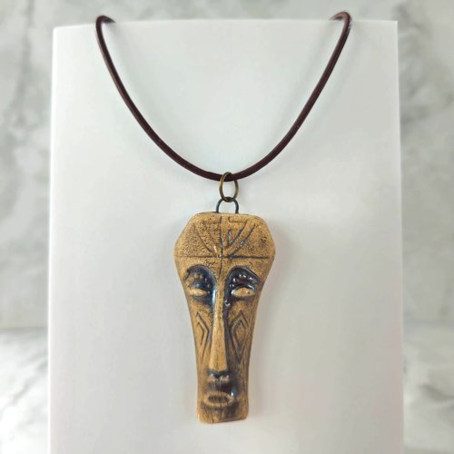 Collier masque africain - cordon cuir