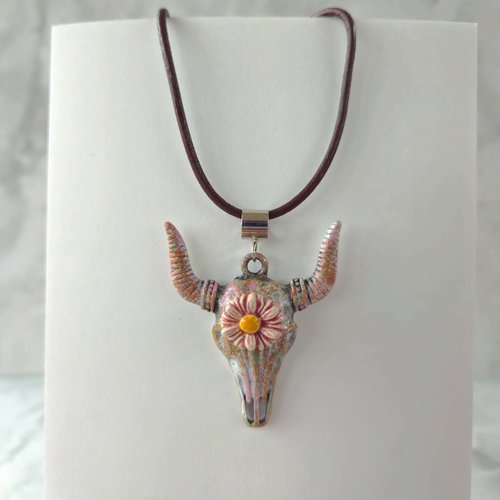 Pendentif bête à corne colliers patiné rose bijou bohémien