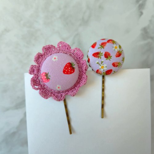 Barrettes originales, barrettes boutons à motif fraise - lot de 2