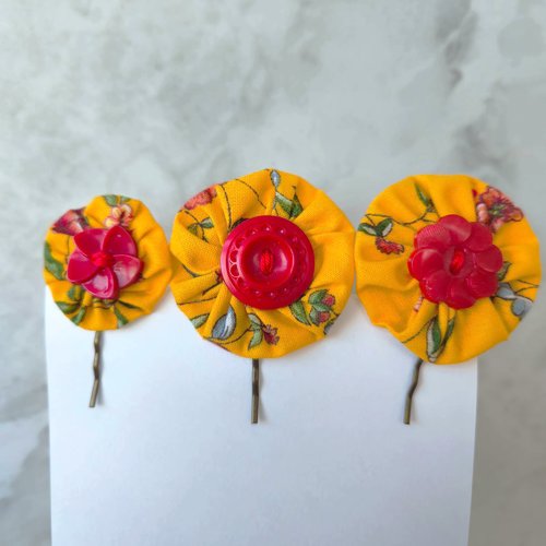 Barrettes yoyo colorées, tissu provençal, ensemble de 3