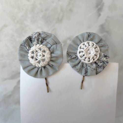 Accessoires cheveux yoyo en toile de jouy, lot de barrettes x2