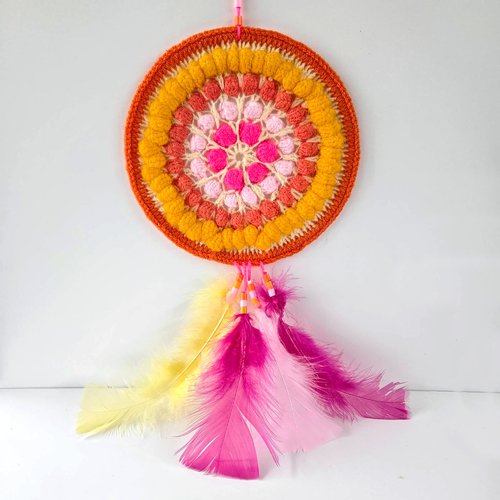 Attrape-rêve rose et orange, décoration murale colorée pour la maison, ambiance cozy