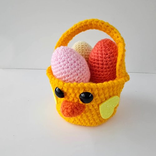 Pâques - panier de pâques canari 3 oeufs,  décoration paques
