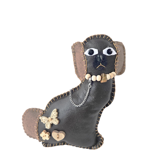 Chien de fano -  art doll - figurine décorative - faux cuir marron foncé