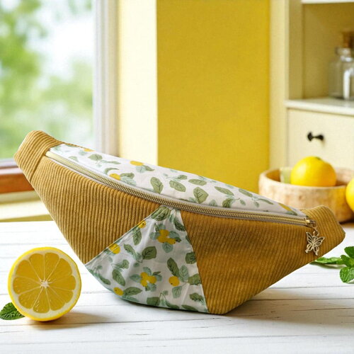 Sac banane citron &amp; velours côtelé jaune – fait main en france , idée cadeau original