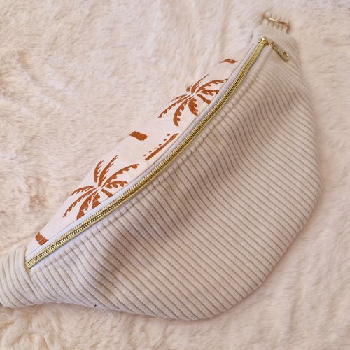 Sac banane en velours côtelé blanc avec motif palmier