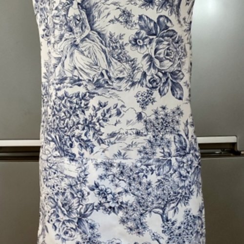 Tablier de cuisine tissu coton toile de jouy bleu marine et blanc b80