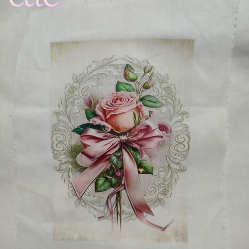 Appliqué/transfert sur tissu, belle rose et boutons q18