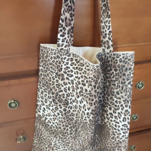 Grand sac tote bag tissu coton fantaisie léopard; doublé. 146100