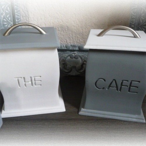 Thé ou café deux pots en bois gris