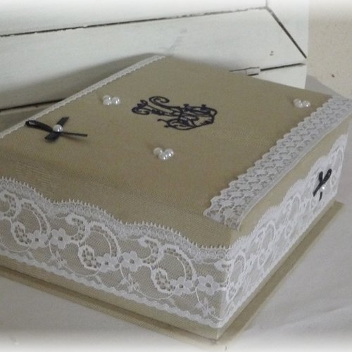 Boite à bijoux de style shabby chic, boite tissu, déco, fait main