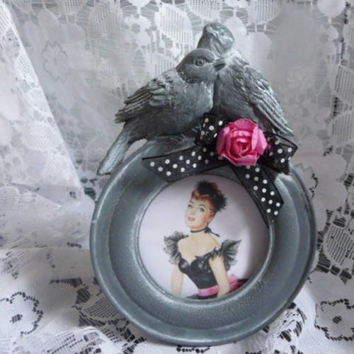 Petit cadre  shabby belle d'antan  aux oiseaux 