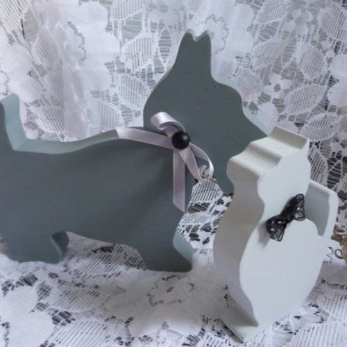 " comme chien et chat"en bois décoratifs gris 