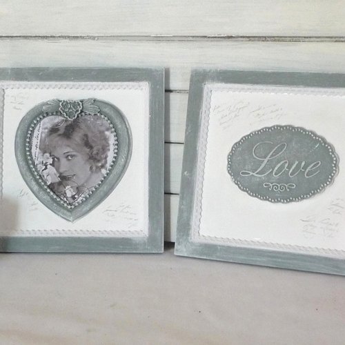 Deux jolis cadres shabby, cadres romantiques, vintage, tableaux rétro