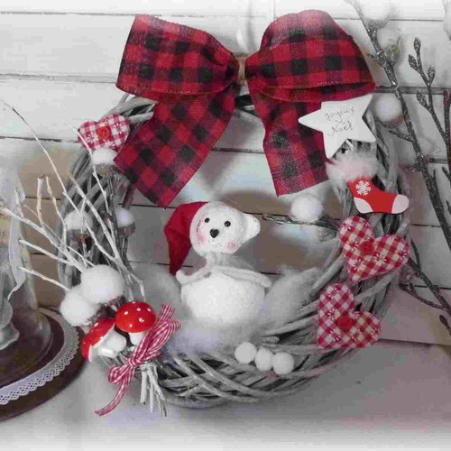 Couronne de noêl, couronne de porte, déco noêl, osier, fait main, fêtes