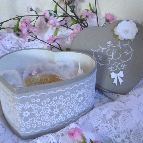 Boite coeur shabby porte alliances rangement