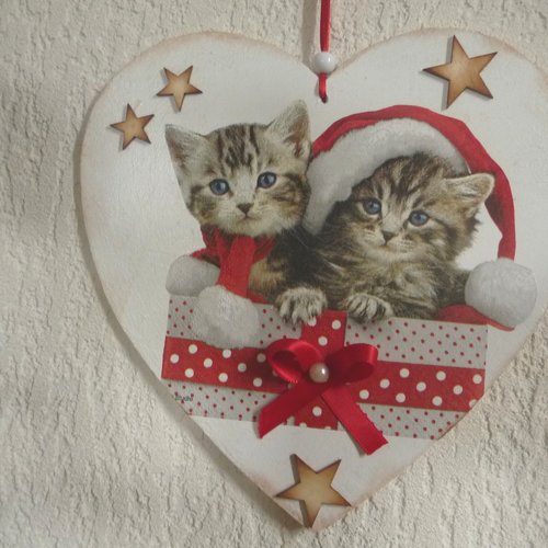 Grand coeur chatons , déco noêl, fêtes,