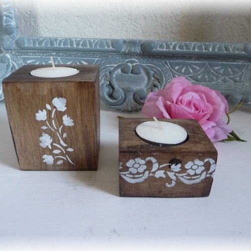 Ensemble de deux bougeoirs carrés, bougeoirs cube, photophore, fait main, porte bougie