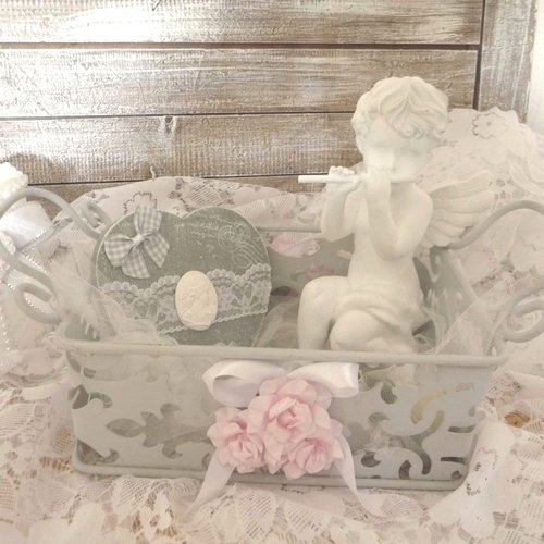 Panier cadeau, ange, coeur, bougies, oiseaux, cadeau, déco, fêtes