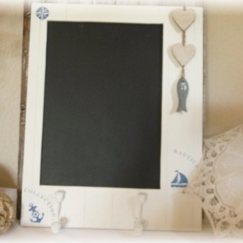 Grand cadre ardoise ,tableau noir, craie,français vintage,bois , porte clefs, nautique,ambiance mer 28,00 €  1 seul disponible  taxes loc