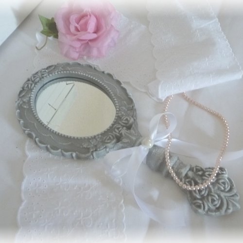 Miroir à main, romantique, shabby, salle de bain, déco, charme