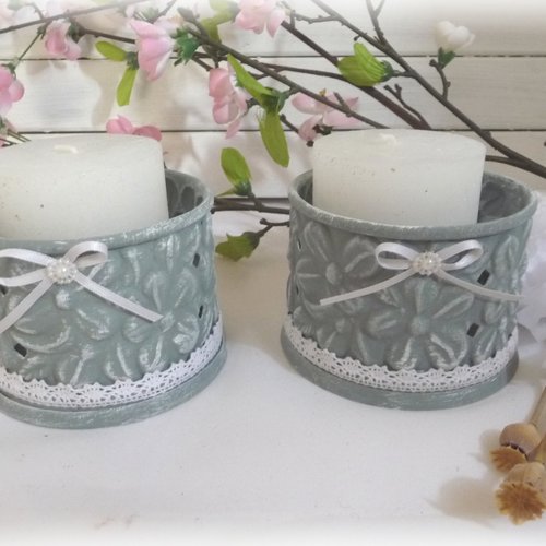 Lot de deux photophores, shabby, fêtes, déco, mariage,  raffinés