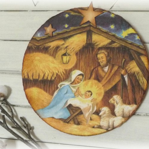 La crêche de noêl, déco sapin, fêtes, plaque de liège,