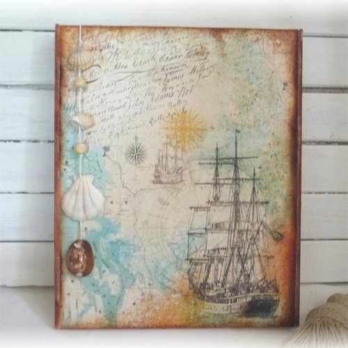 L'air du grand large, toile mer, bateau, coquillages, déco murale