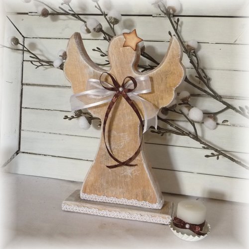 Ange en bois, photophore, romantique, enfant, christmas, déco fêtes, noël, fait main